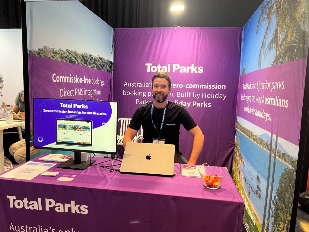 Dan Wild at the Total Parks stand at the 2026 National Caravan Industry Conference
