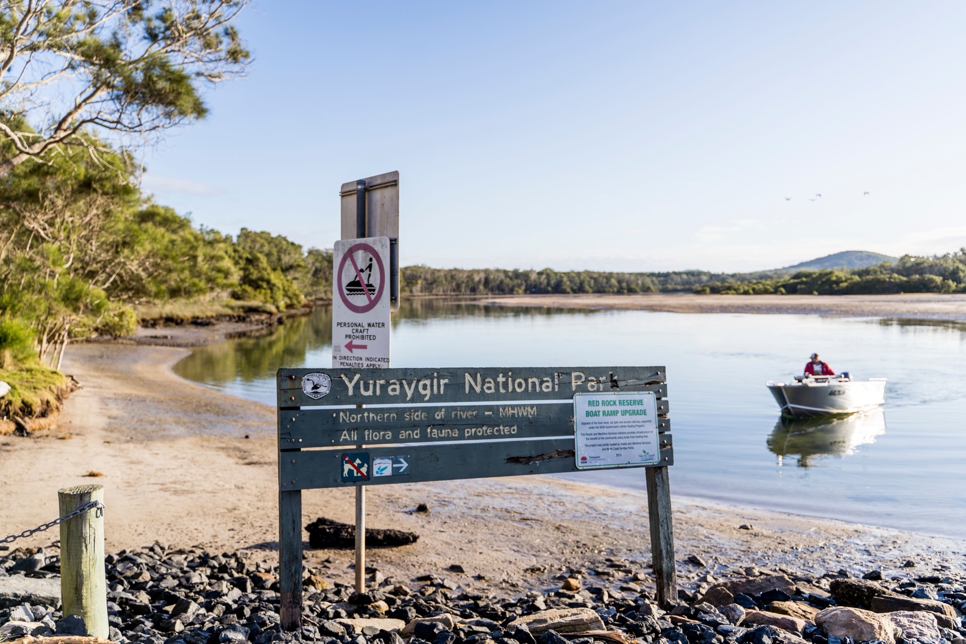 Calm Corindi River channel at Red Rock on the NSW north coast