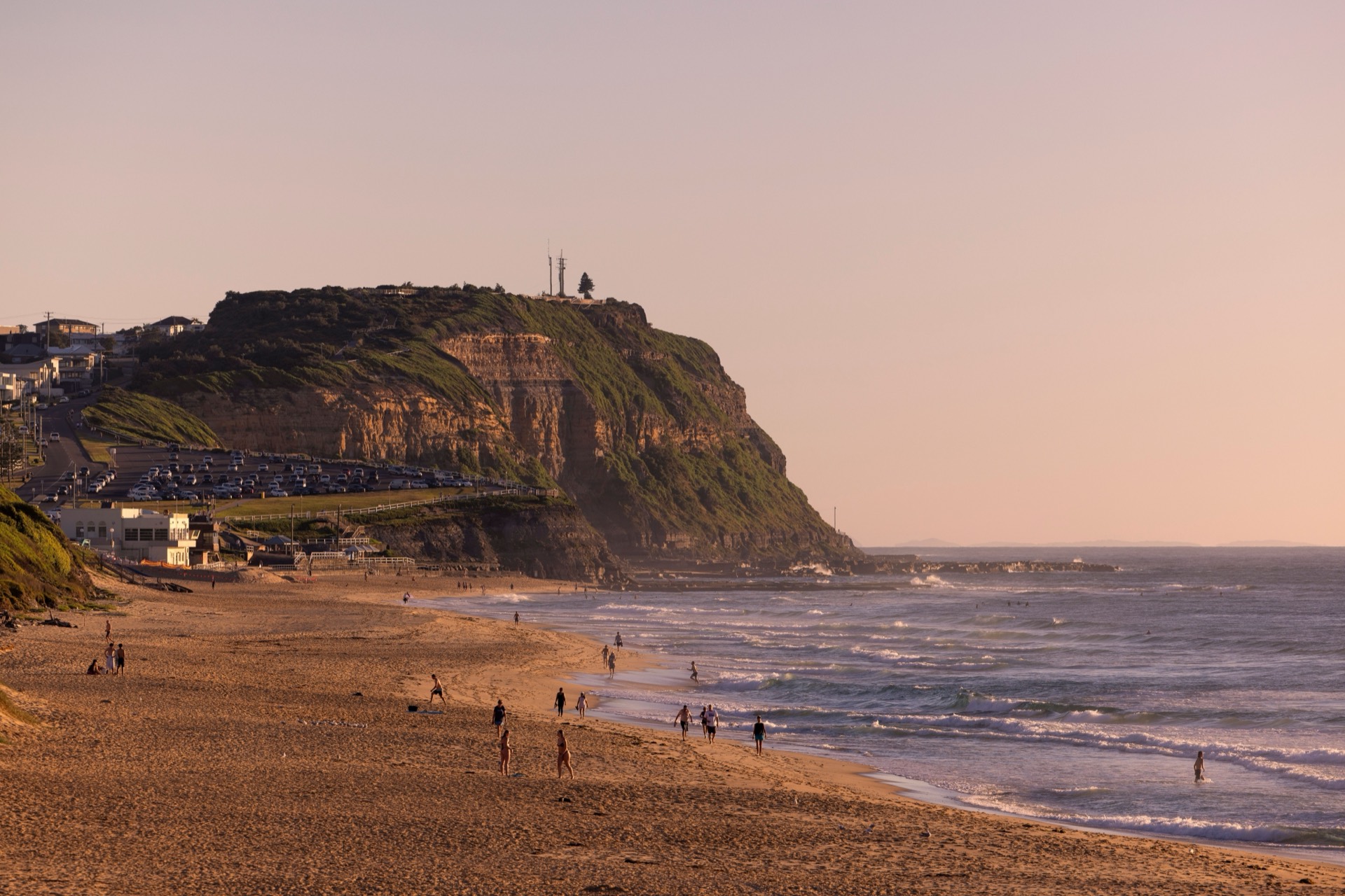 Golden-hour view of Merewether Beach and headland in Newcastle