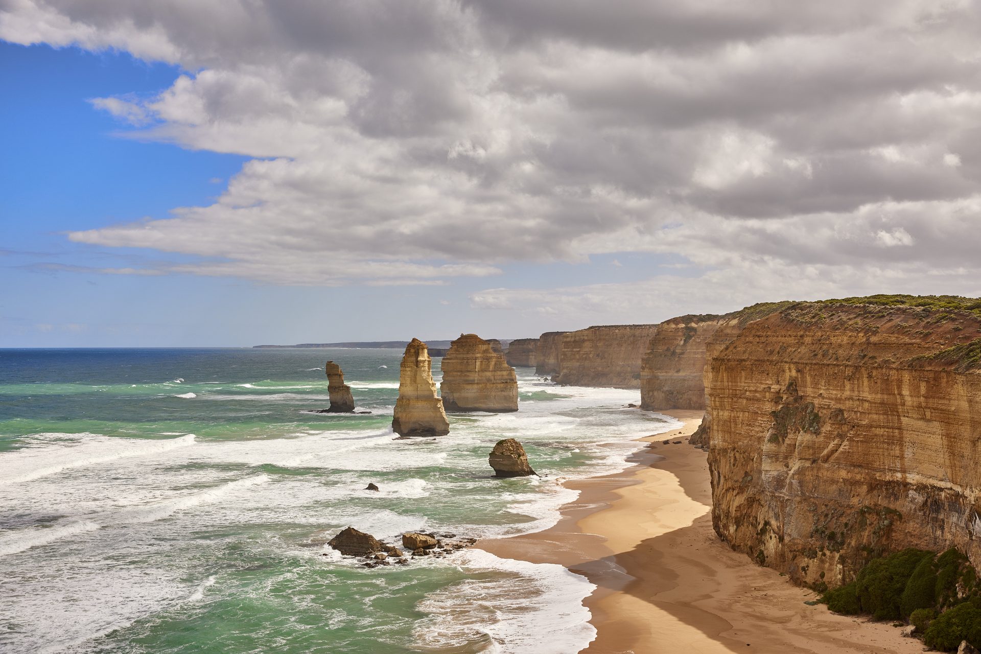Aerial view of the Twelve Apostles limestone stacks on the Shipwreck Coast