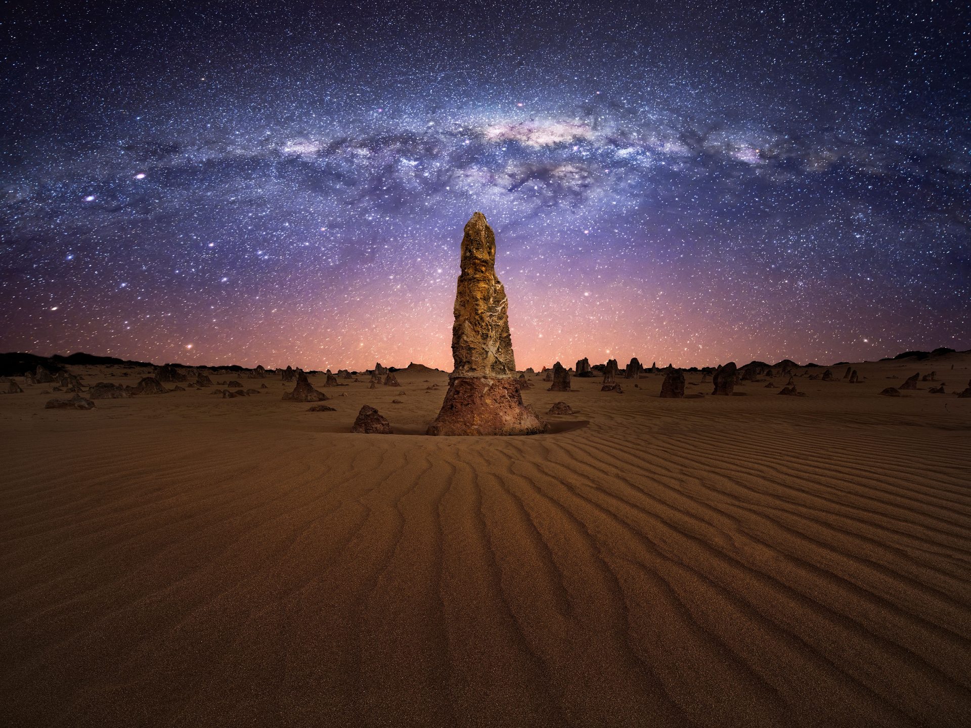 Limestone pinnacles under the Milky Way in Nambung National Park